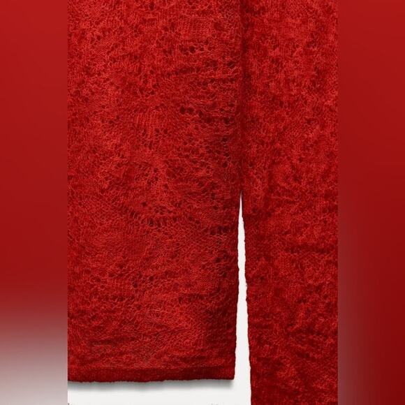 Zara Red ALPACA AND WOOL BLEND POINTELLE KNIT SWEATER - Picture 6 of 9